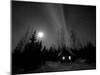 Cabin under Northern Lights and Full Moon, Northwest Territories, Canada March 2007-Eric Baccega-Mounted Photographic Print