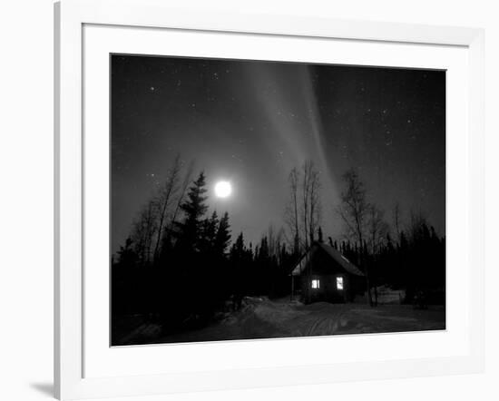 Cabin under Northern Lights and Full Moon, Northwest Territories, Canada March 2007-Eric Baccega-Framed Photographic Print