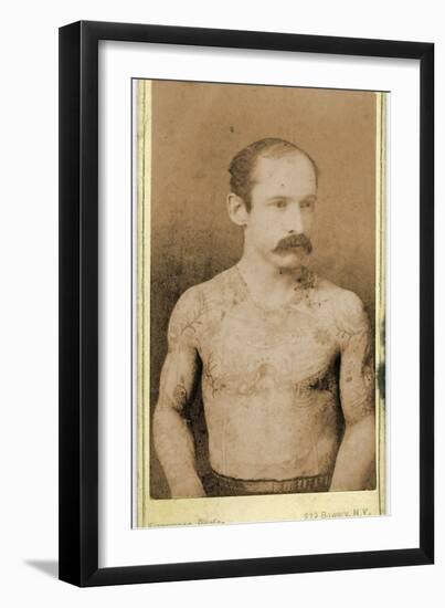 Cabinet Card of a Tattooed Man, C.1899-Charles Eisenmann-Framed Photographic Print