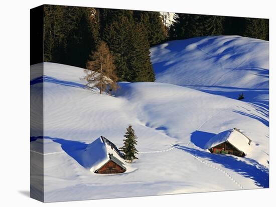 Cabins Nearly Covered in Snow in the German Alps-Walter Geiersperger-Stretched Canvas