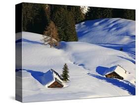 Cabins Nearly Covered in Snow in the German Alps-Walter Geiersperger-Stretched Canvas
