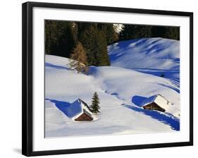 Cabins Nearly Covered in Snow in the German Alps-Walter Geiersperger-Framed Photographic Print