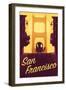 Cable Car and Sunset Bridge - San Francisco, California-Lantern Press-Framed Art Print