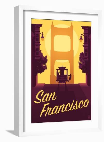 Cable Car and Sunset Bridge - San Francisco, California-Lantern Press-Framed Art Print