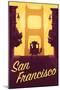 Cable Car and Sunset Bridge - San Francisco, California-Lantern Press-Mounted Art Print