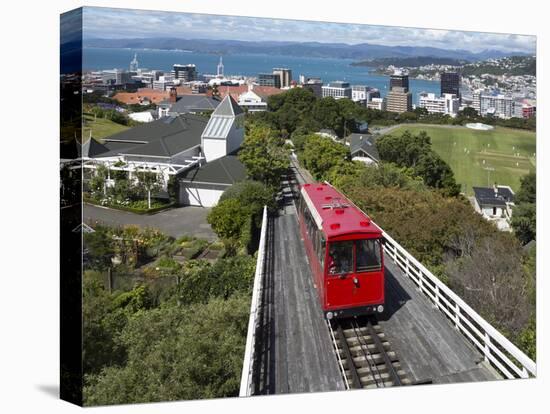 Cable Car and View over Wellington City and Harbour, North Island, New Zealand, Pacific-Nick Servian-Stretched Canvas