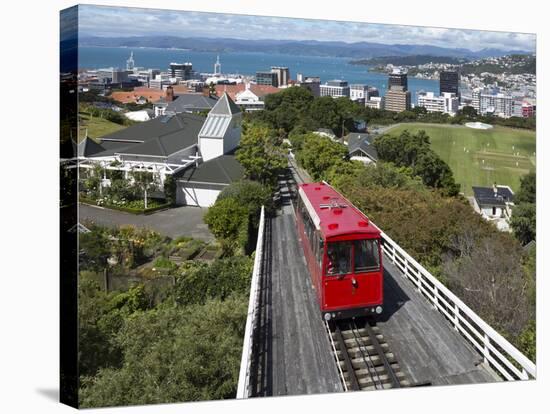 Cable Car and View over Wellington City and Harbour, North Island, New Zealand, Pacific-Nick Servian-Stretched Canvas