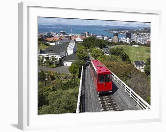 Cable Car and View over Wellington City and Harbour, North Island, New Zealand, Pacific-Nick Servian-Framed Photographic Print