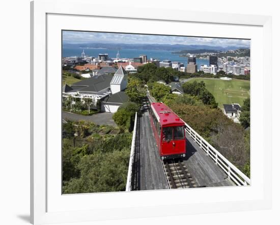 Cable Car and View over Wellington City and Harbour, North Island, New Zealand, Pacific-Nick Servian-Framed Photographic Print