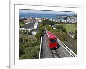 Cable Car and View over Wellington City and Harbour, North Island, New Zealand, Pacific-Nick Servian-Framed Photographic Print