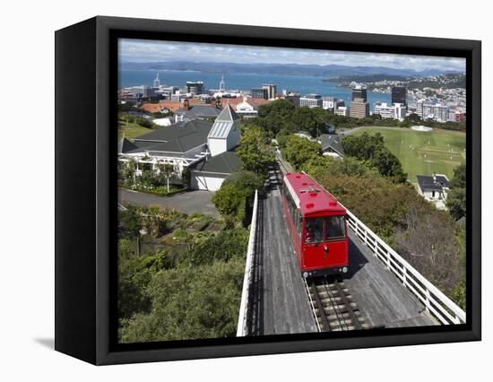 Cable Car and View over Wellington City and Harbour, North Island, New Zealand, Pacific-Nick Servian-Framed Stretched Canvas