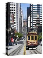 Cable Car Crossing California Street with Bay Bridge Backdrop in San Francisco, California, United-Gavin Hellier-Stretched Canvas