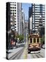 Cable Car Crossing California Street with Bay Bridge Backdrop in San Francisco, California, United-Gavin Hellier-Stretched Canvas