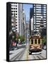 Cable Car Crossing California Street with Bay Bridge Backdrop in San Francisco, California, United-Gavin Hellier-Framed Stretched Canvas