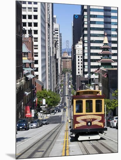 Cable Car Crossing California Street with Bay Bridge Backdrop in San Francisco, California, United-Gavin Hellier-Mounted Photographic Print