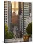 Cable Car Crossing California Street With Bay Bridge Backdrop in San Francisco, California, USA-Chuck Haney-Stretched Canvas