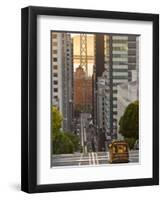 Cable Car Crossing California Street With Bay Bridge Backdrop in San Francisco, California, USA-Chuck Haney-Framed Photographic Print