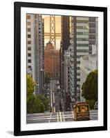 Cable Car Crossing California Street With Bay Bridge Backdrop in San Francisco, California, USA-Chuck Haney-Framed Photographic Print