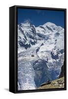 Cable Car in Front of Mt. Blanc from Mt. Brevent, Chamonix, Haute Savoie, Rhone Alpes, France-Jon Arnold-Framed Stretched Canvas