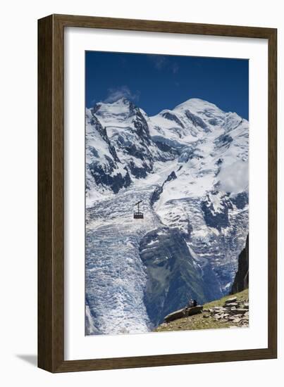 Cable Car in Front of Mt. Blanc from Mt. Brevent, Chamonix, Haute Savoie, Rhone Alpes, France-Jon Arnold-Framed Photographic Print