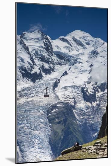 Cable Car in Front of Mt. Blanc from Mt. Brevent, Chamonix, Haute Savoie, Rhone Alpes, France-Jon Arnold-Mounted Photographic Print