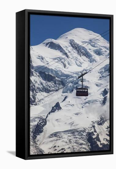 Cable Car in Front of Mt. Blanc from Mt. Brevent, Chamonix, Haute Savoie, Rhone Alpes, France-Jon Arnold-Framed Stretched Canvas