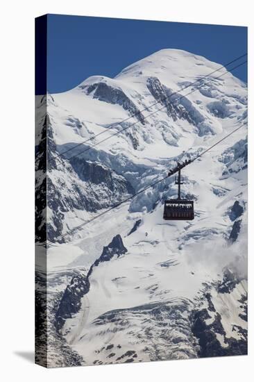 Cable Car in Front of Mt. Blanc from Mt. Brevent, Chamonix, Haute Savoie, Rhone Alpes, France-Jon Arnold-Stretched Canvas