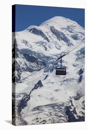 Cable Car in Front of Mt. Blanc from Mt. Brevent, Chamonix, Haute Savoie, Rhone Alpes, France-Jon Arnold-Stretched Canvas