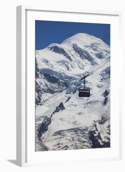 Cable Car in Front of Mt. Blanc from Mt. Brevent, Chamonix, Haute Savoie, Rhone Alpes, France-Jon Arnold-Framed Photographic Print