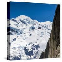 Cable Car in Front of Mt. Blanc from Mt. Brevent, Chamonix, Haute Savoie, Rhone Alpes, France-Jon Arnold-Stretched Canvas