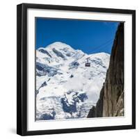 Cable Car in Front of Mt. Blanc from Mt. Brevent, Chamonix, Haute Savoie, Rhone Alpes, France-Jon Arnold-Framed Premium Photographic Print