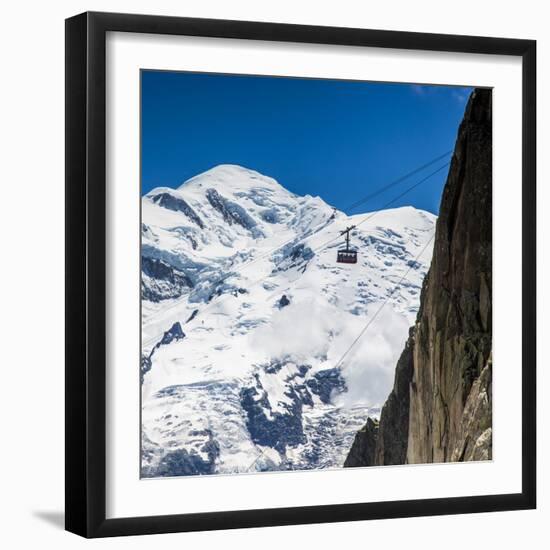 Cable Car in Front of Mt. Blanc from Mt. Brevent, Chamonix, Haute Savoie, Rhone Alpes, France-Jon Arnold-Framed Photographic Print