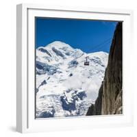 Cable Car in Front of Mt. Blanc from Mt. Brevent, Chamonix, Haute Savoie, Rhone Alpes, France-Jon Arnold-Framed Photographic Print