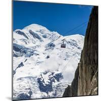 Cable Car in Front of Mt. Blanc from Mt. Brevent, Chamonix, Haute Savoie, Rhone Alpes, France-Jon Arnold-Mounted Photographic Print