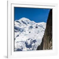 Cable Car in Front of Mt. Blanc from Mt. Brevent, Chamonix, Haute Savoie, Rhone Alpes, France-Jon Arnold-Framed Photographic Print