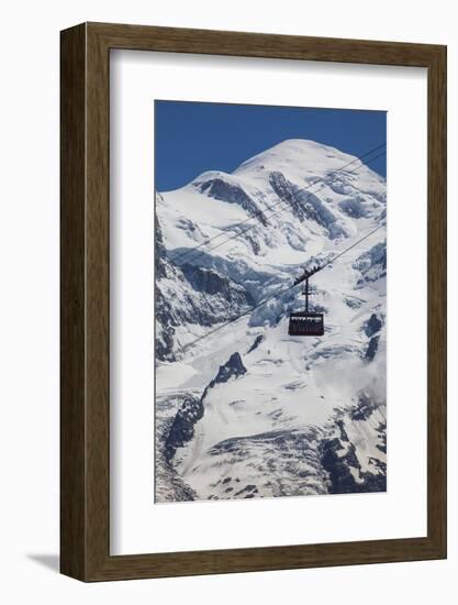 Cable Car in Front of Mt. Blanc from Mt. Brevent, Chamonix, Haute Savoie, Rhone Alpes, France-Jon Arnold-Framed Photographic Print