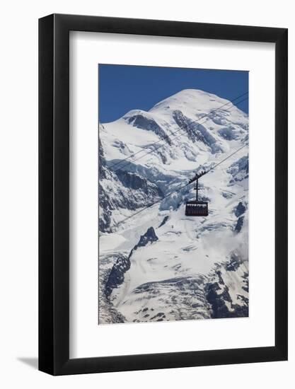 Cable Car in Front of Mt. Blanc from Mt. Brevent, Chamonix, Haute Savoie, Rhone Alpes, France-Jon Arnold-Framed Photographic Print