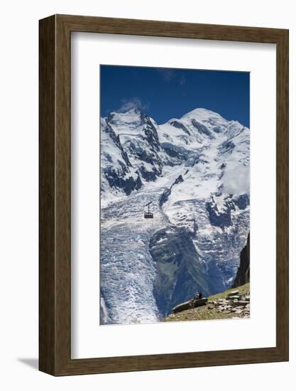 Cable Car in Front of Mt. Blanc from Mt. Brevent, Chamonix, Haute Savoie, Rhone Alpes, France-Jon Arnold-Framed Photographic Print