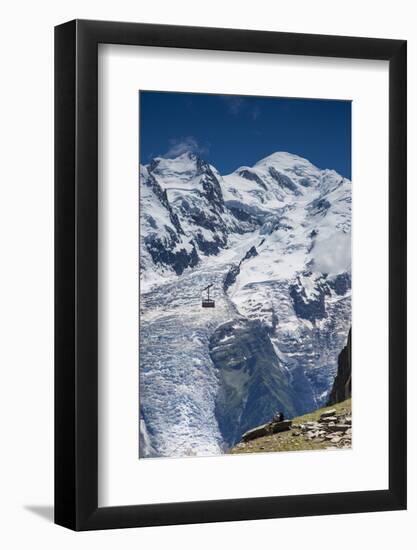 Cable Car in Front of Mt. Blanc from Mt. Brevent, Chamonix, Haute Savoie, Rhone Alpes, France-Jon Arnold-Framed Photographic Print