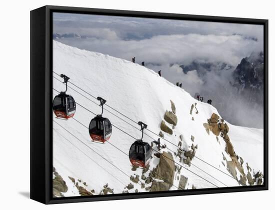 Cable Cars Approaching Aiguille Du Midi Summit, Chamonix-Mont-Blanc, French Alps, France, Europe-Richardson Peter-Framed Stretched Canvas