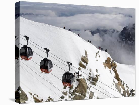 Cable Cars Approaching Aiguille Du Midi Summit, Chamonix-Mont-Blanc, French Alps, France, Europe-Richardson Peter-Stretched Canvas