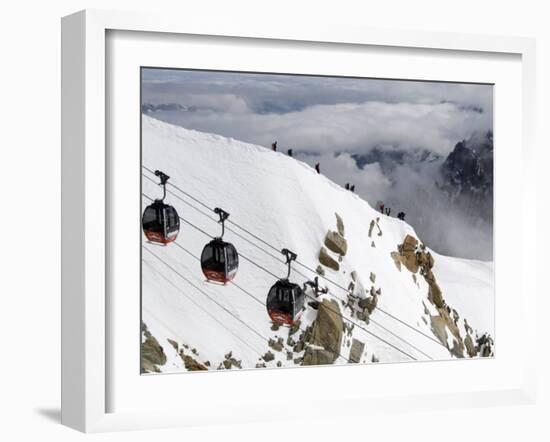 Cable Cars Approaching Aiguille Du Midi Summit, Chamonix-Mont-Blanc, French Alps, France, Europe-Richardson Peter-Framed Photographic Print