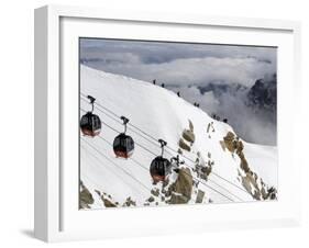 Cable Cars Approaching Aiguille Du Midi Summit, Chamonix-Mont-Blanc, French Alps, France, Europe-Richardson Peter-Framed Photographic Print