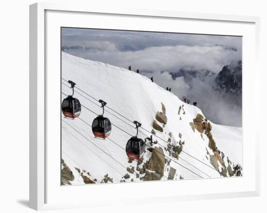 Cable Cars Approaching Aiguille Du Midi Summit, Chamonix-Mont-Blanc, French Alps, France, Europe-Richardson Peter-Framed Photographic Print