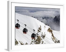 Cable Cars Approaching Aiguille Du Midi Summit, Chamonix-Mont-Blanc, French Alps, France, Europe-Richardson Peter-Framed Photographic Print