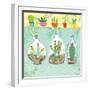 Cacti Garden I no Birds and Butterflies-Farida Zaman-Framed Art Print