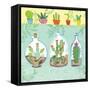 Cacti Garden I no Birds and Butterflies-Farida Zaman-Framed Stretched Canvas