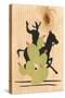 Cactus and Cowboy on Woodgrain-null-Stretched Canvas