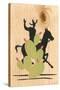 Cactus and Cowboy on Woodgrain-null-Stretched Canvas