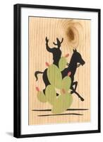 Cactus and Cowboy on Woodgrain-null-Framed Art Print